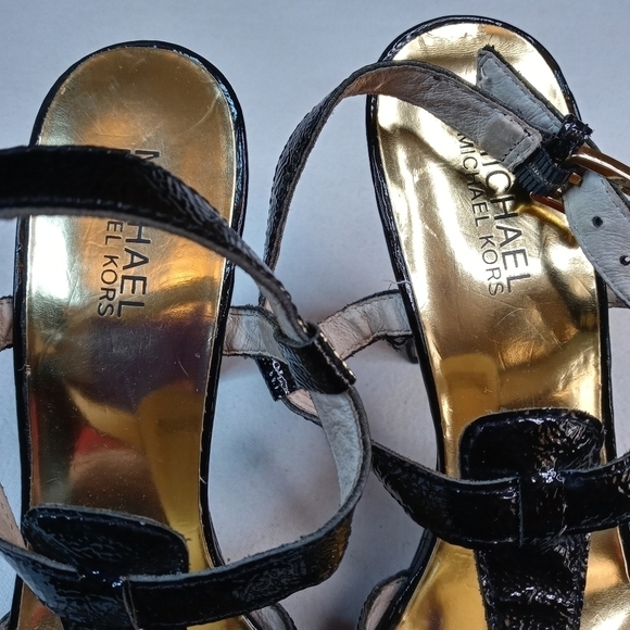 Michael Kors Black Patent Lthr Platform Open Toe B - Picture 2 of 10